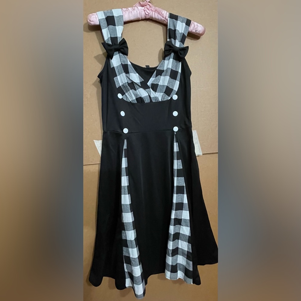 Buffalo check and black bow dress